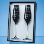 2 Onyx Black Diamante Champagne Flutes w