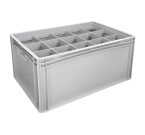 Glassware Stacking Crate (600 x 400 x 270mm) with 15 (107 x 114mm) Cells - Solid Sides and Base