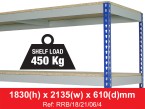 Heavy Duty Rivet Racking - Wide Shelving Bay (1830h x 2135w x 610d mm) with 4 Shelves