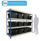 Heavy Duty Shelving Bay with 12 x LC3-P/Plastor/Black (80 Litre) Attached Lid Containers