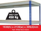 Heavy Duty Rivet Racking - Wide Shelving Bay (1830h x 2135w x 305d mm) with 4 Shelves