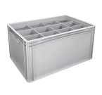 Glassware Stacking Crate (600 x 400 x 320mm) with 12 (135 x 114mm) Cells - Solid Sides and Base