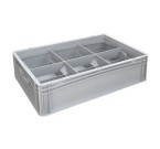 Glassware Stacking Crate (600 x 400 x 170mm) with 6 (181 x 173mm) Cells - Solid Sides and Base