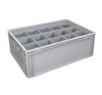 Glassware Stacking Crate (600 x 400 x 220mm) with 15 (107 x 114mm) Cells - Solid Sides and Base