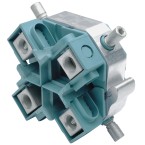 Compact tap connector for four conductor cables with shear head