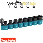 Makita Impact Socket Set 1/2" Drive 8-18mm with 1/4" Hex to 1/2" Drive Adaptor for Impact Driver 9 Piece