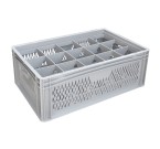 Glassware Stacking Crate (600 x 400 x 220mm) with 15 (107 x 114mm) Cells - Ventilated Sides and Base