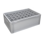 Glassware Stacking Crate (600 x 400 x 220mm) with 40 (66 x 67mm) Cells - Solid Sides and Base