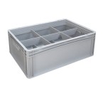 Glassware Stacking Crate (600 x 400 x 220mm) with 6 (181 x 173mm) Cells - Solid Sides and Base