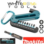 Makita Screwdriver Bit Set 25mm 1/4" Hex 10 Pieces IMPACT BLACK with Magnetic Bit Holder on Carabiner E-12005